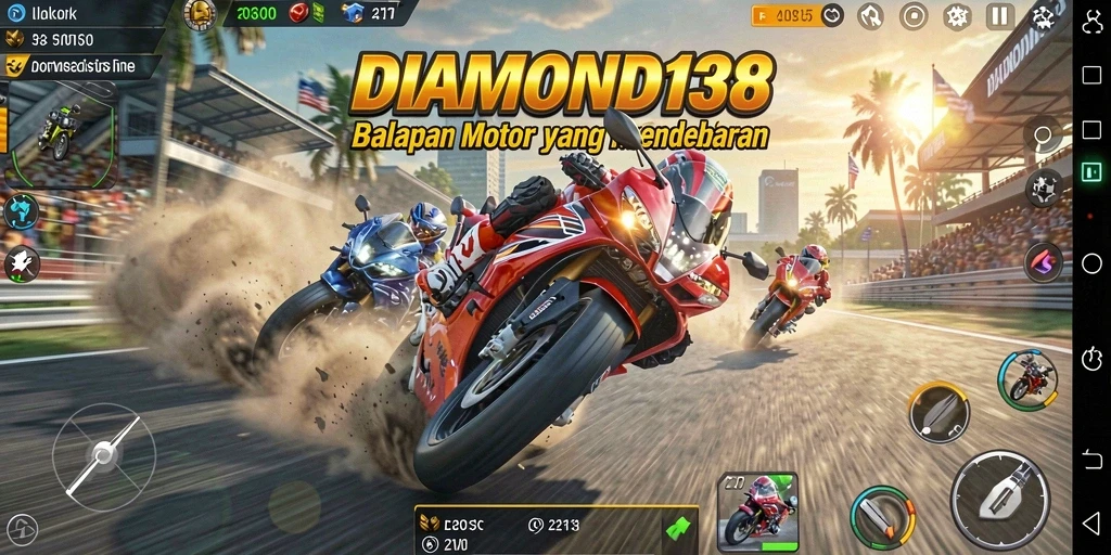 Tampilan seru gameplay balapan motor DIAMOND138 yang penuh aksi.